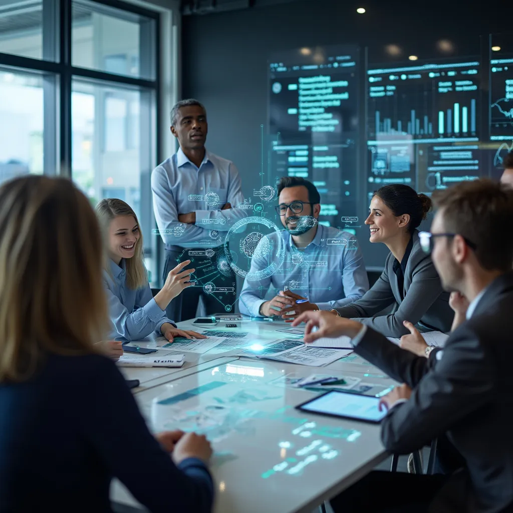 Consultores en una sesión de brainstorming futurista